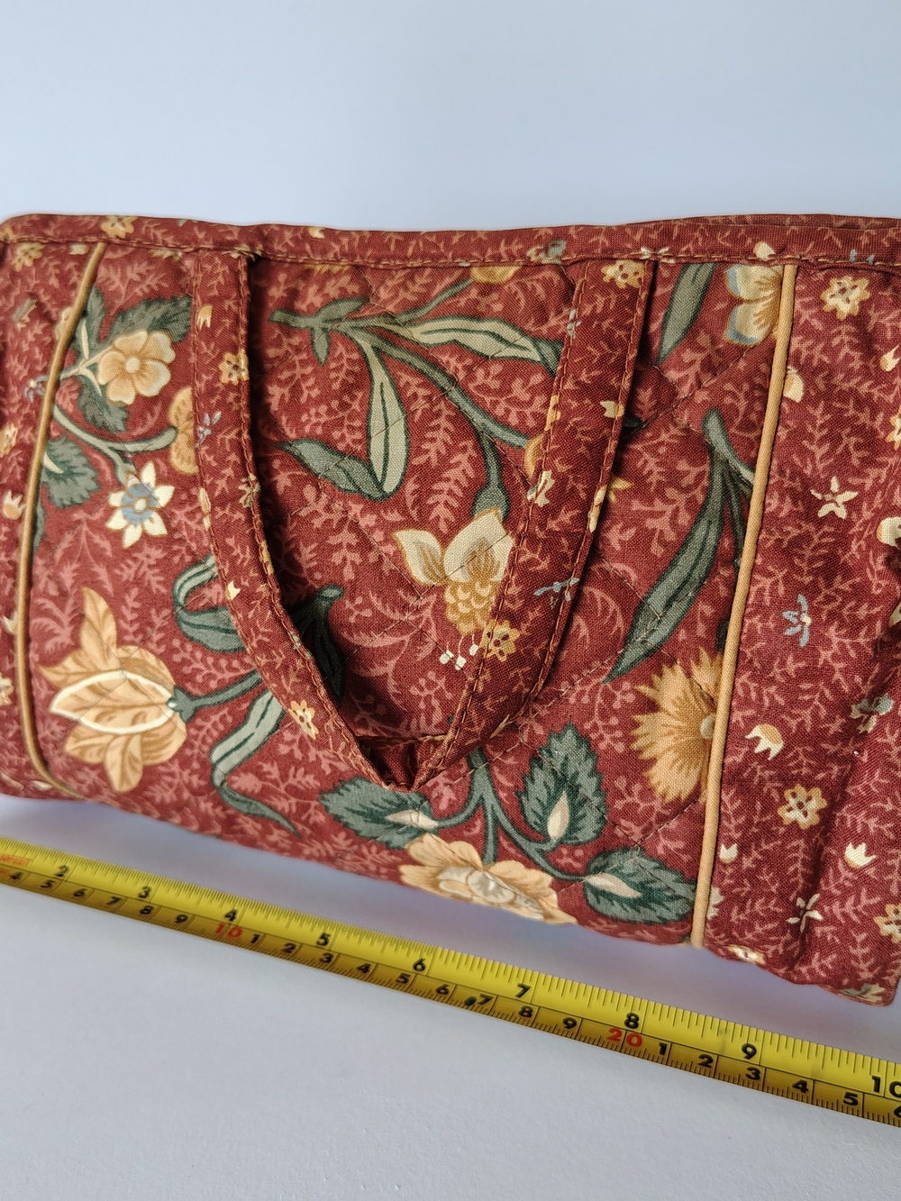Floral Quilted Lunch Tote/ Makeup Bag in Rust - Picture 2 of 5